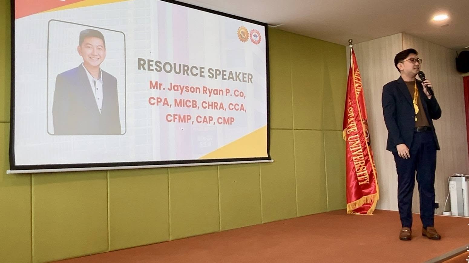 Resource speaker slide introducing Jayson Ryan P. Co with his professional credentials at the seminar